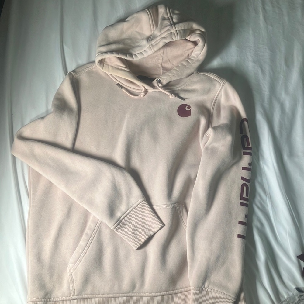 Carhartt Light Pink Hoodie with Maroon Logo